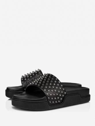 Menns Unisex Flat Spike Bianco Black Plattformsko Slide Sandal