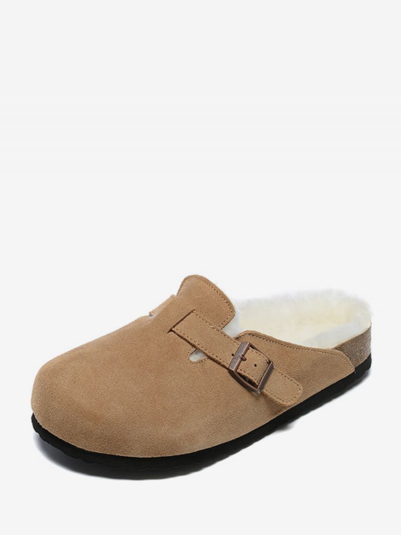 Sandaler For Menn Slip-on Color Block Kuskinn Tre Justerbar Stropp Spenne Pelstøfler Flate - Dyp Lysegul