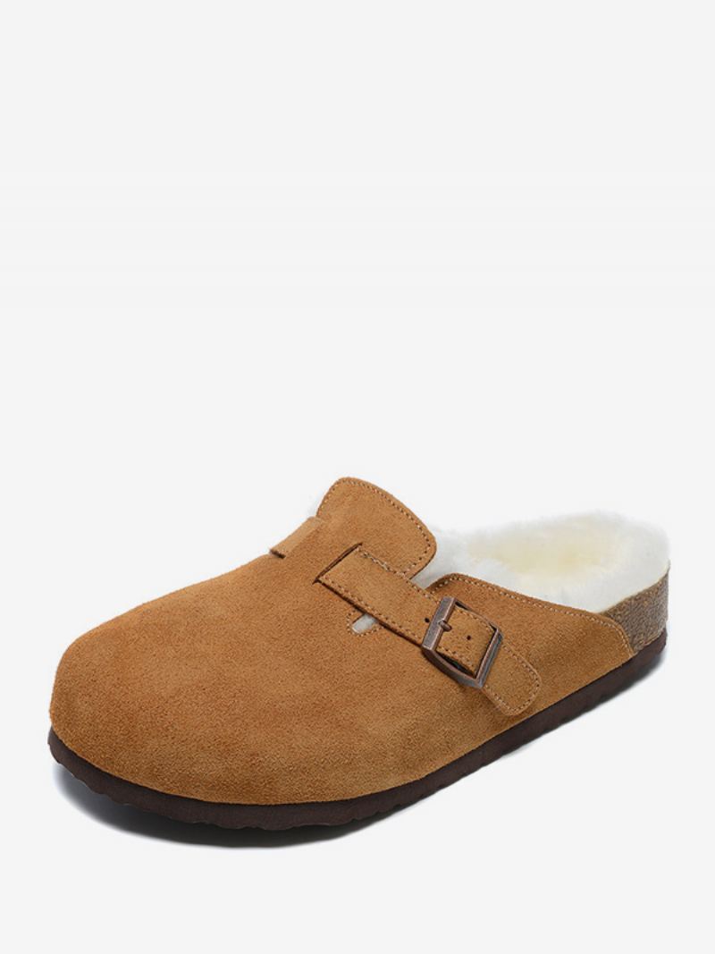 Sandaler For Menn Slip-on Color Block Kuskinn Tre Justerbar Stropp Spenne Pelstøfler Flate - Kaffebrun