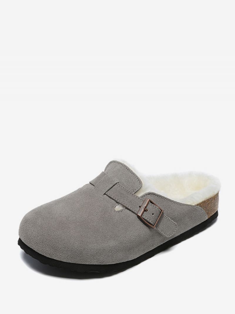 Sandaler For Menn Slip-on Color Block Kuskinn Tre Justerbar Stropp Spenne Pelstøfler Flate - Grå