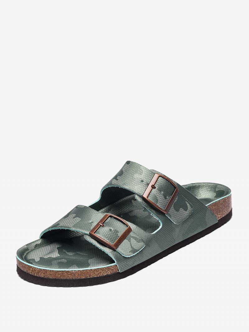 Sandaler For Menn Slip-on Color Block Pu Lær Split Sole - Mørkegrønn