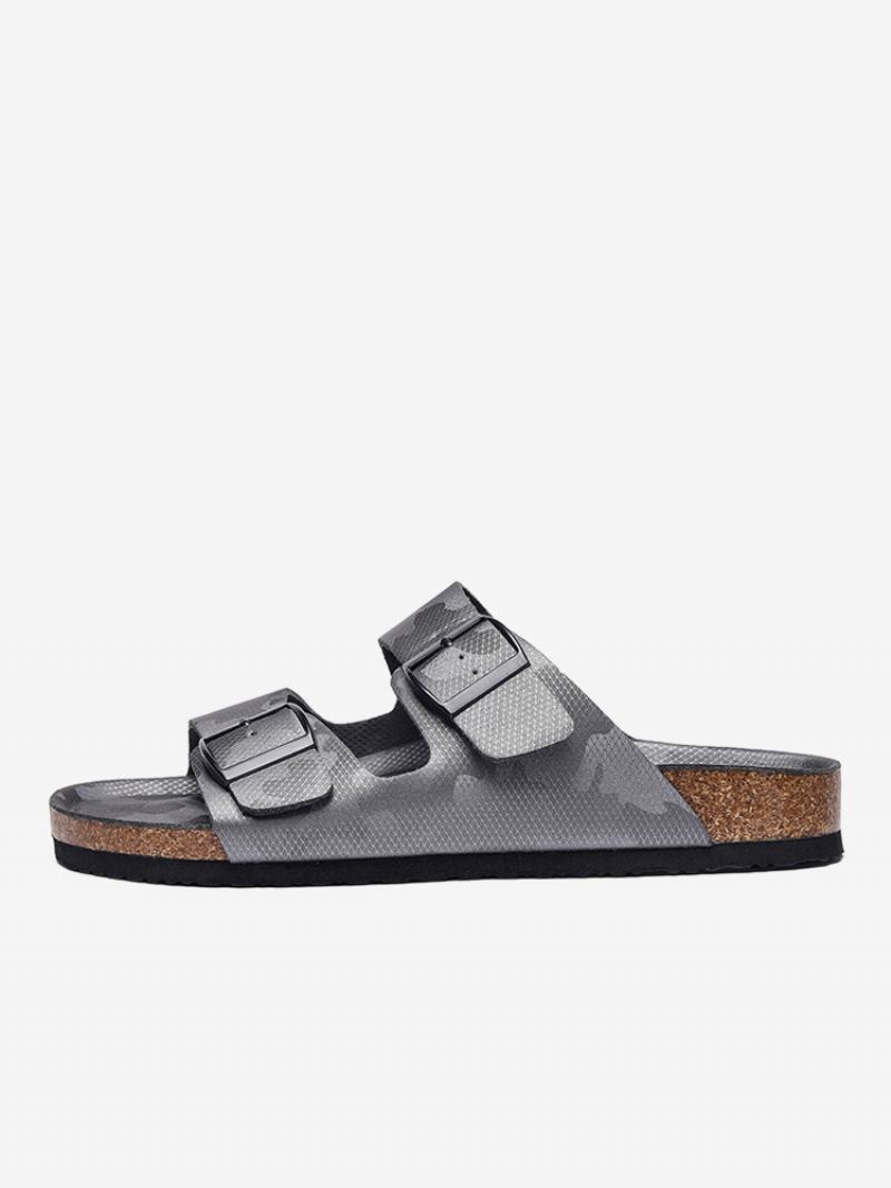 Sandaler For Menn Slip-on Color Block Pu Lær Split Sole - Grå