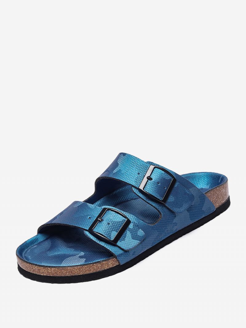 Sandaler For Menn Slip-on Color Block Pu Lær Split Sole - Blå