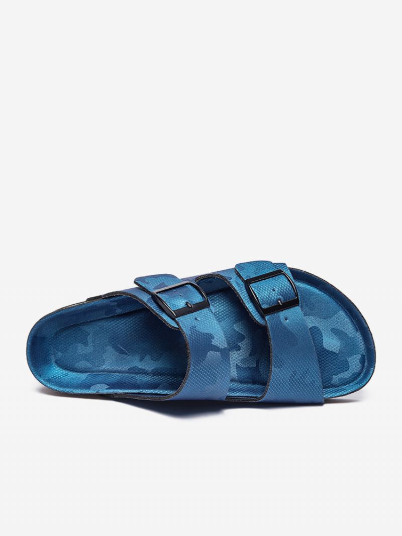 Sandaler For Menn Slip-on Color Block Pu Lær Split Sole - Blå