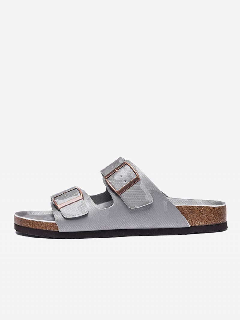 Sandaler For Menn Slip-on Color Block Pu Lær Split Sole - Sølv