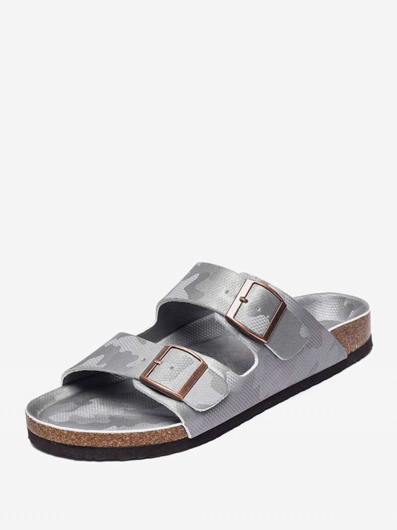 Sandaler For Menn Slip-on Color Block Pu Lær Split Sole - Sølv