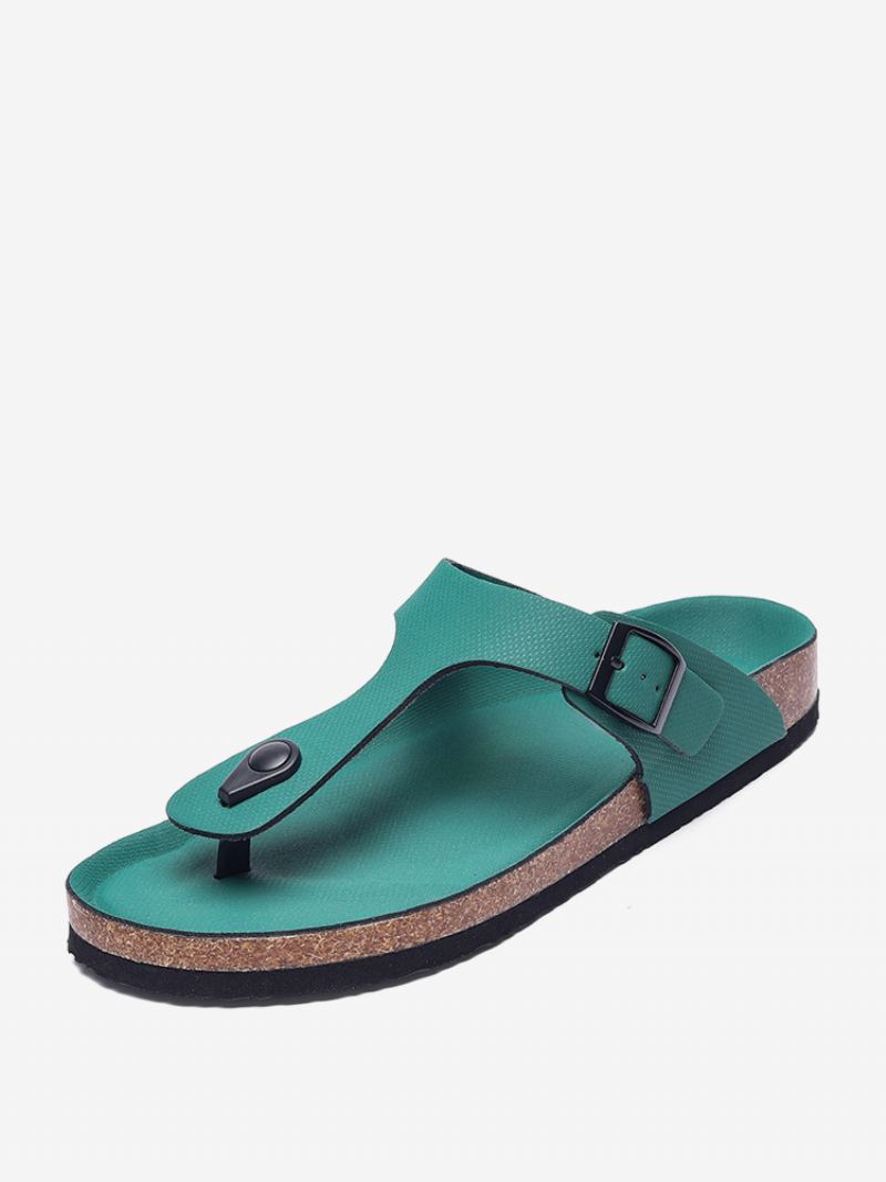 Sandaler For Menn Slip-on Color Block Pu Lær Split Sole - Hunter Green