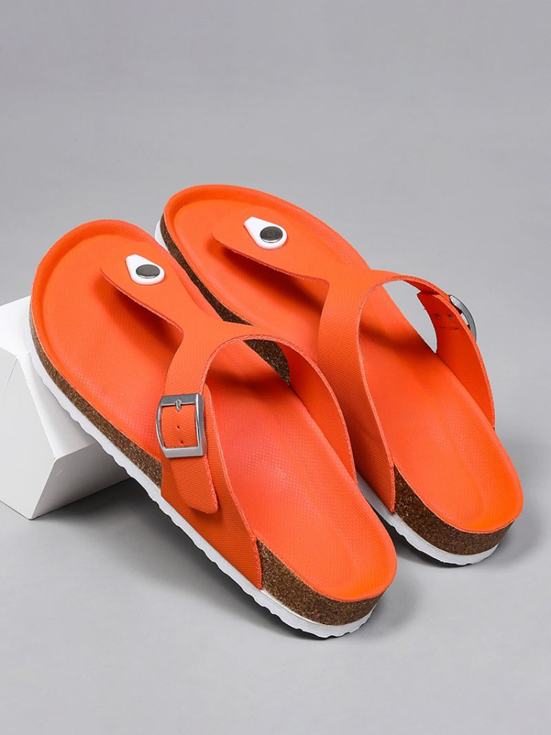 Sandaler For Menn Slip-on Color Block Pu Lær Split Sole - Oransje