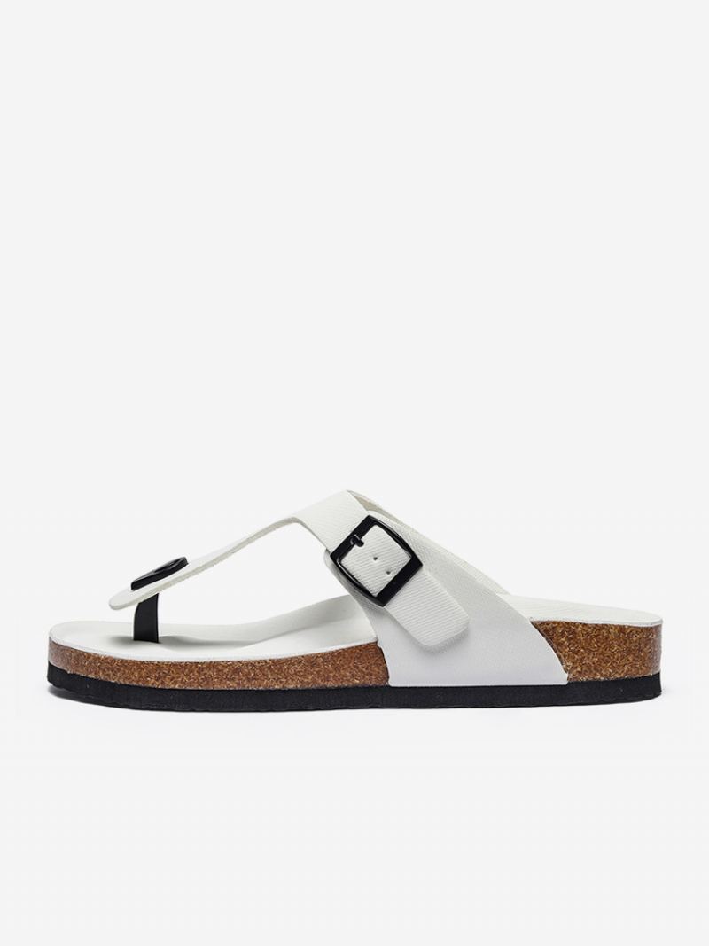 Sandaler For Menn Slip-on Color Block Pu Lær Split Sole - Hvit