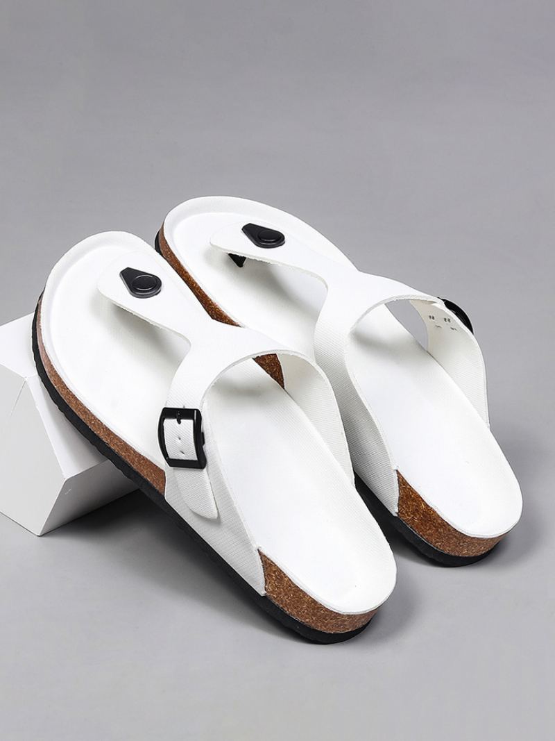 Sandaler For Menn Slip-on Color Block Pu Lær Split Sole - Hvit