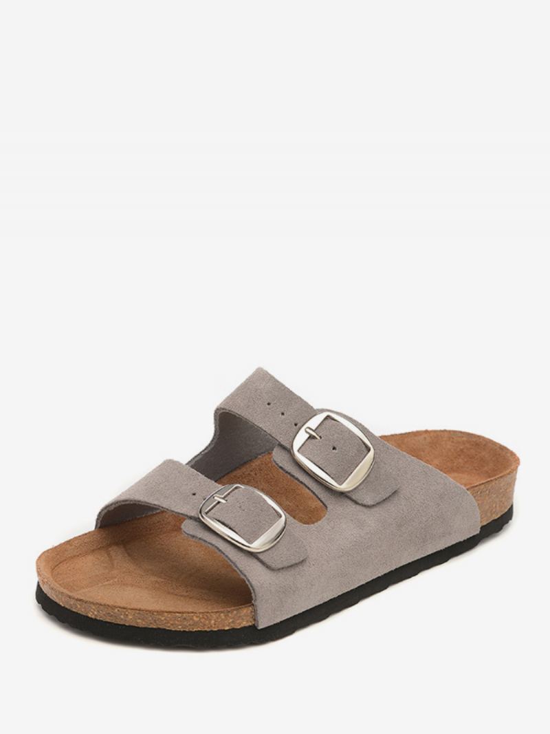 Sandaler For Menn Slip-on Justerbar Strap Spenne Slippers Flat - Grå