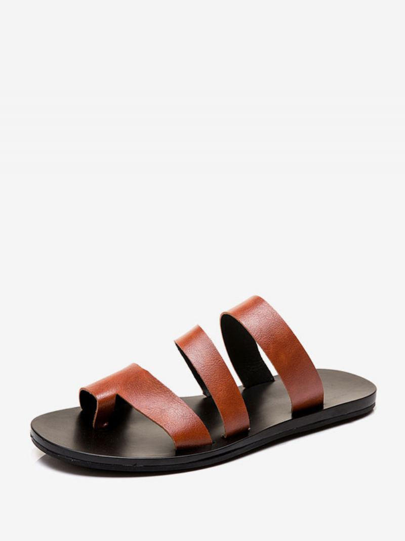 Sandaler For Menn Slip-on Pu Skinn Gummisåle - Kaffe Brun