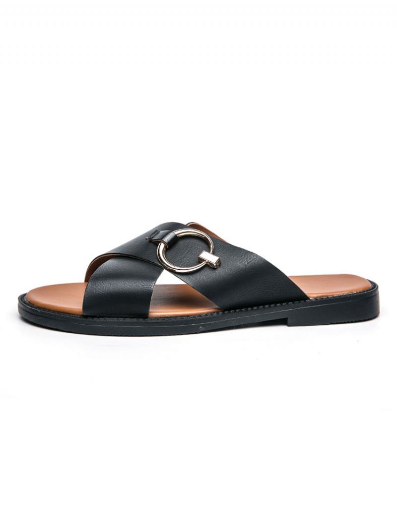 Sandaler For Menn Slip-on Pu Skinn Gummisåle - Svart