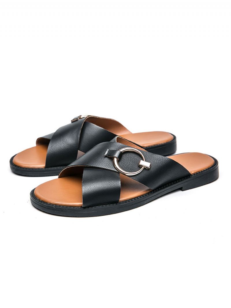 Sandaler For Menn Slip-on Pu Skinn Gummisåle - Svart