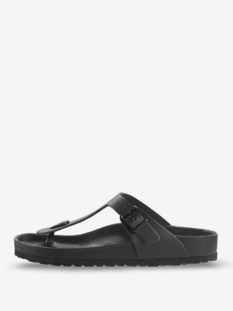 Sandaler For Menn Slip-on Pu Skinn Gummisåle Tøfler Flate - Svart