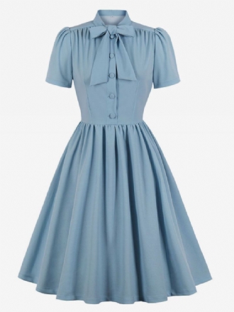 Kvinner 1950-talls Audrey Hepburn-stil Vintagekjole Designet Halssløyfer Med Korte Ermer Medium Svingkjole