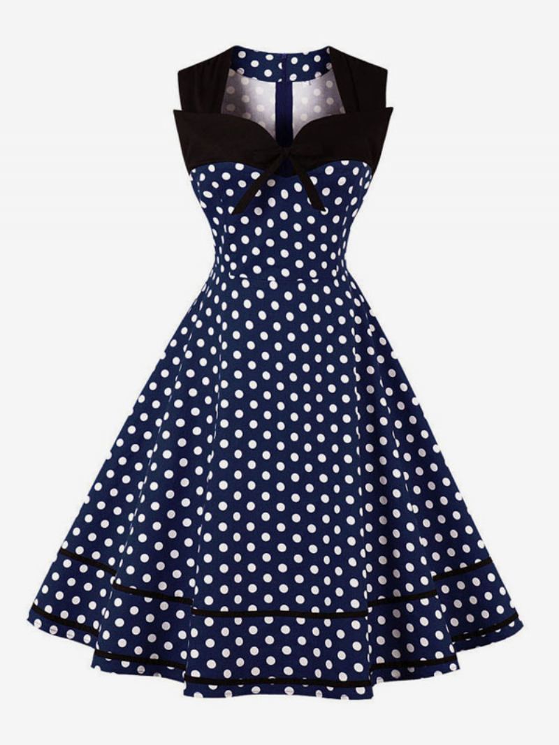 Kvinner Vintage Kjole Polka Dot Bows Sweetheart Swingless Swing Summer Dress