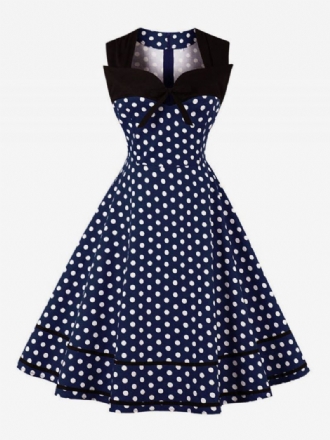 Kvinner Vintage Kjole Polka Dot Bows Sweetheart Swingless Swing Summer Dress