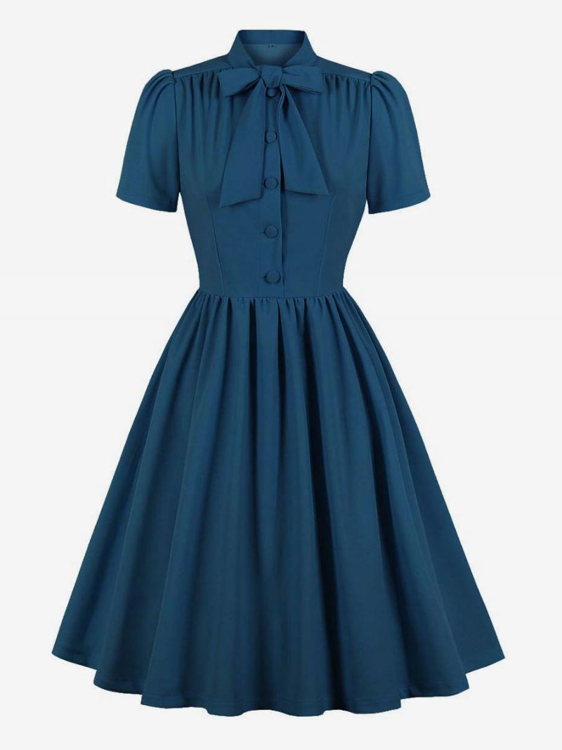 Retro Kjole 1950-tallet Audrey Hepburn Style Navy Dame Kortermet Swing Dress