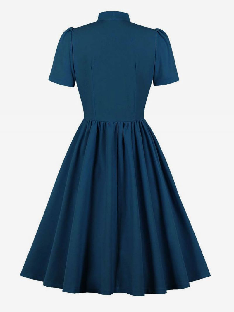 Retro Kjole 1950-tallet Audrey Hepburn Style Navy Dame Kortermet Swing Dress - Marineblå