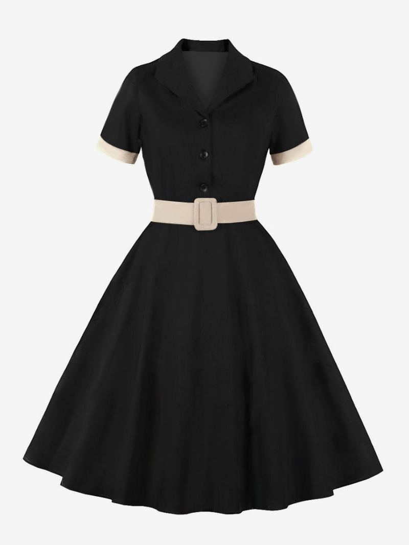 Retro Kjole 1950-talls Audrey Hepburn-stil Blå Grå Dame Kortermet Rockabilly