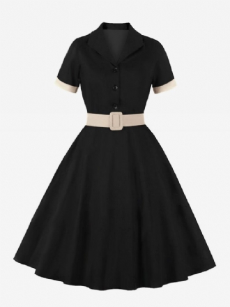 Retro Kjole 1950-talls Audrey Hepburn-stil Blå Grå Dame Kortermet Rockabilly