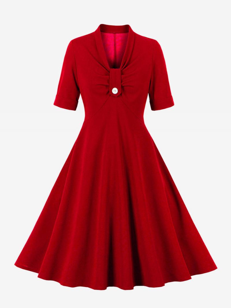 Retro Kjole 1950-talls Audrey Hepburn-stil Rød Kortermet Rockabilly-kjole For Kvinner - Rød