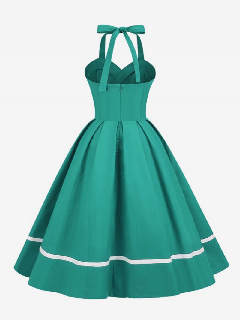 Retro-kjole For Kvinner 1950-talls Audrey Hepburn-stil Burgunder Lagdelte Knapper Ermeløs Sweetheart Neck Swing Dress - Aqua