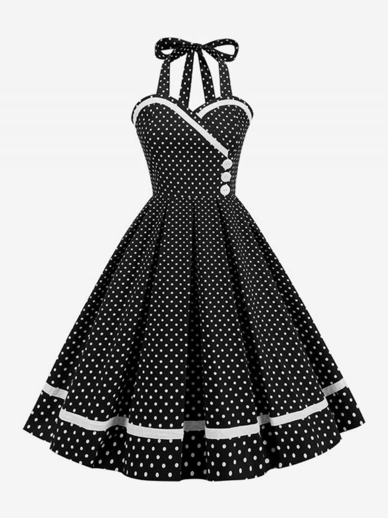 Retro-kjole For Kvinner 1950-talls Audrey Hepburn-stil Burgunder Lagdelte Knapper Ermeløs Sweetheart Neck Swing Dress - Hvit