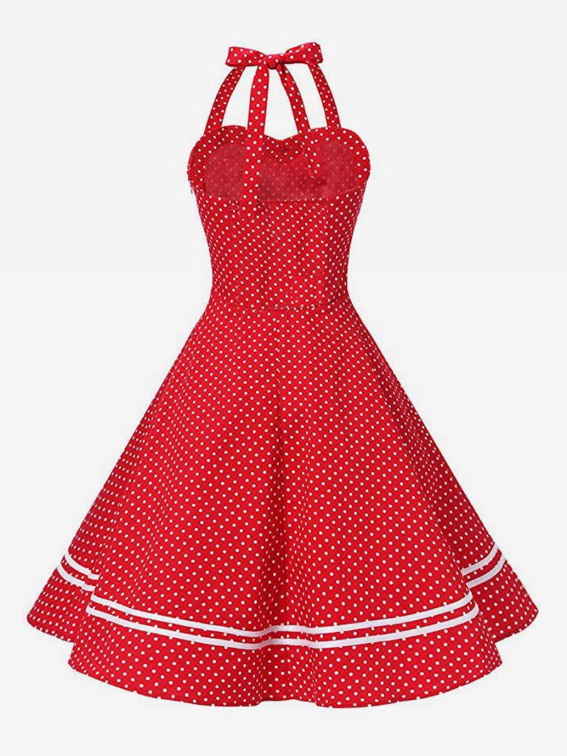 Retrokjole For Kvinner 1950-talls Audrey Hepburn-stil Gul Rutete Ryggløse Knapper Ermeløs Sweetheart Hals Medium Rockabilly-kjole - Rød