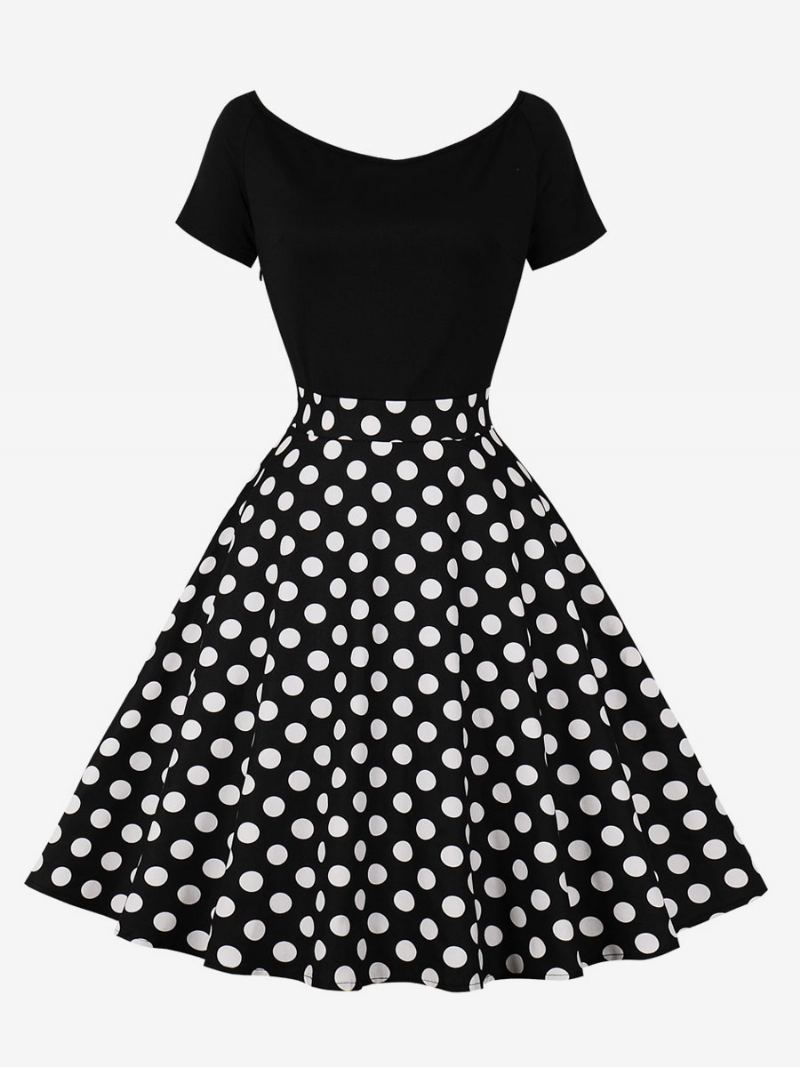 Retrokjole For Kvinner 1950-talls Audrey Hepburn-stil Juvelhals Kortermet Knelengde Polka Dot Rockabilly-kjole