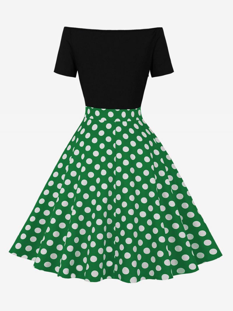 Retrokjole For Kvinner 1950-talls Audrey Hepburn-stil Juvelhals Kortermet Knelengde Polka Dot Rockabilly-kjole - Grønn