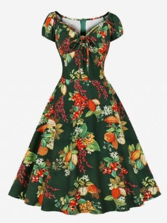 Vintagekjole 1950-talls Audrey Hepburn-stil Lyse Himmelblå Blomstertrykk Kortermet Rockabilly-kjole For Kvinner