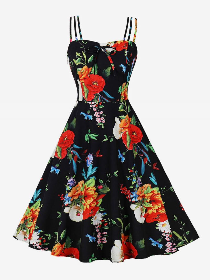 Vintagekjole 1950-talls Audrey Hepburn-stil Ryggløs Ermeløs Kvinners Knelengde Blomstertrykk Rockabilly-kjole