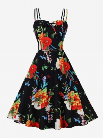 Vintagekjole 1950-talls Audrey Hepburn-stil Ryggløs Ermeløs Kvinners Knelengde Blomstertrykk Rockabilly-kjole