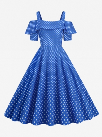 Vintagekjole For Kvinner 1950-talls Bateau-hals Med Korte Ermer Medium Polka Dot Rockabilly-kjole