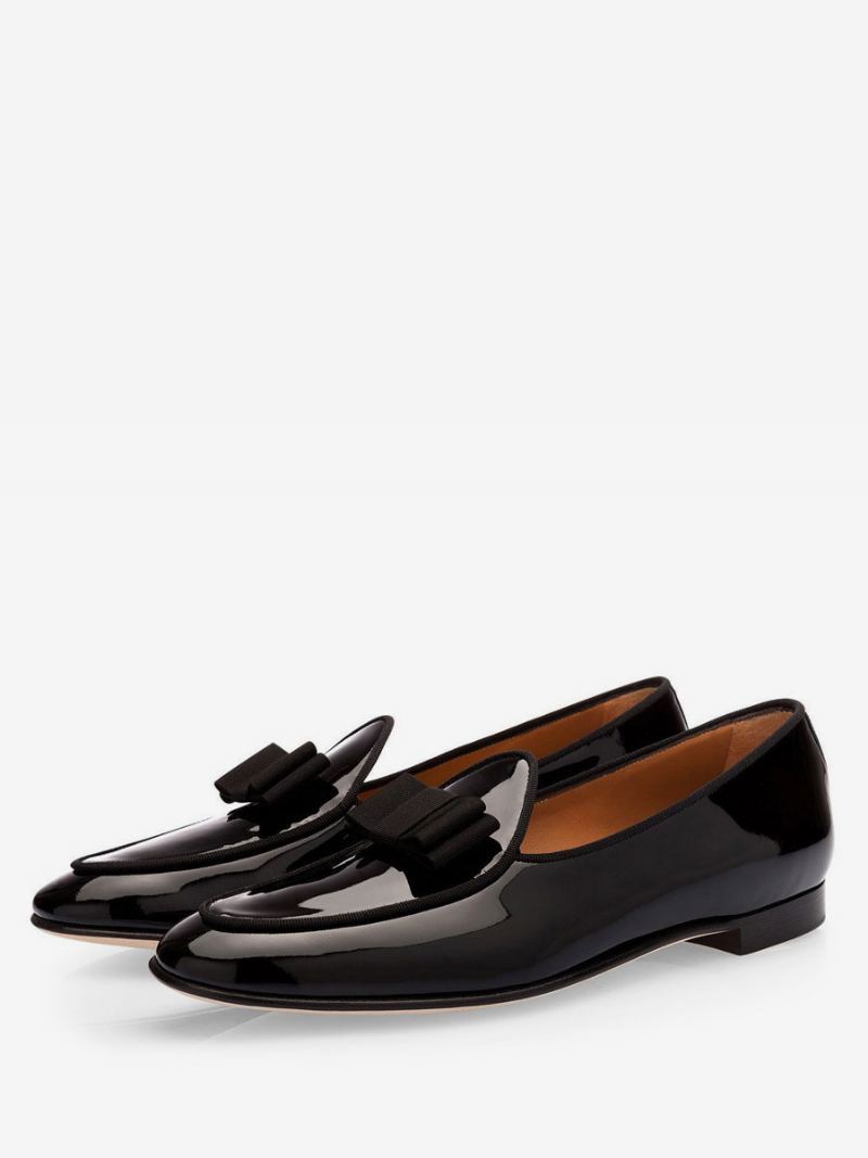 Bowknot Kjole Loafers For Menn I Vegansk Lakkskinn Prom Bryllupssko