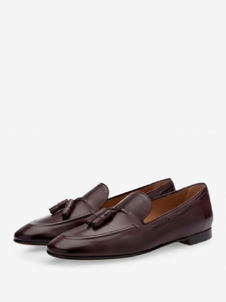 Brune Loafers For Menn Rund Tå Tassles Slip On Dress Dusk Groom Sko