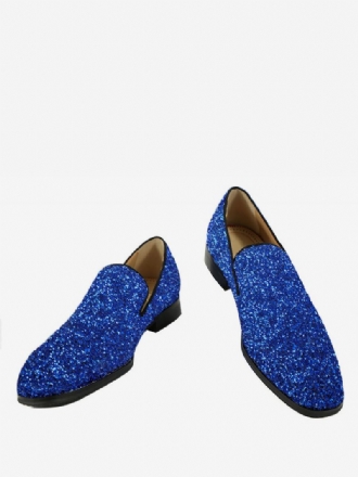 Herre Blå Glitter Paljetter Loafers Rund Toe Slip On Prom Party Bryllup Sko