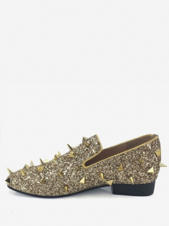 Herre Gull Glitter Spike Loafers Slip On Ballkjole Ball Party Bryllup Sko Fest Bryllupssko