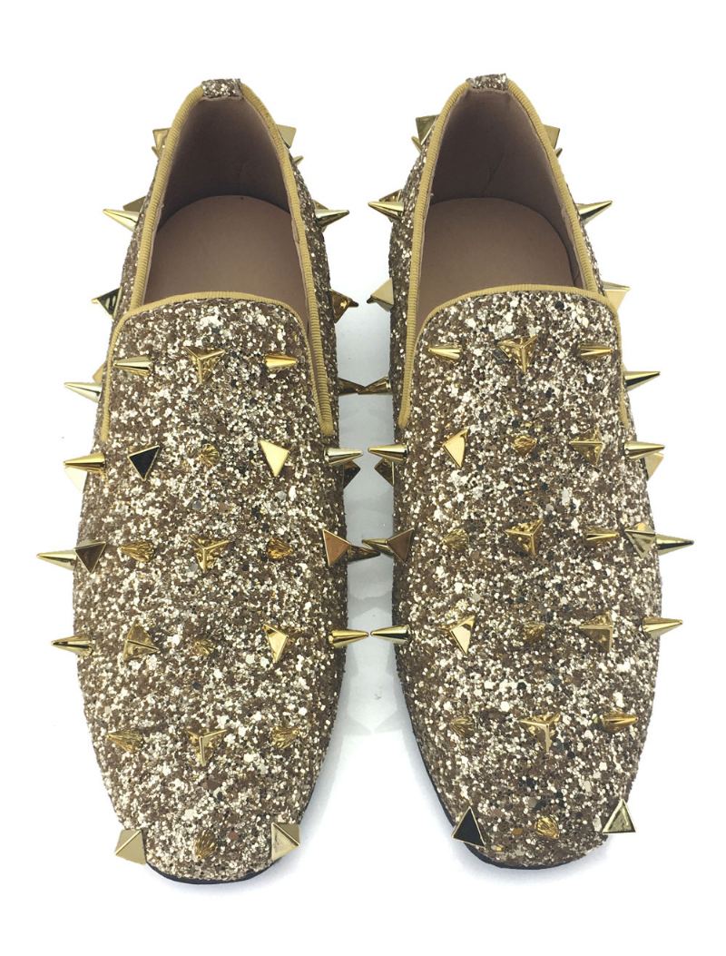 Herre Gull Glitter Spike Loafers Slip On Ballkjole Ball Party Bryllup Sko Fest Bryllupssko - Gul