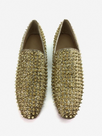 Herre Gull Glitter Spike Loafers Slip On Prom Party Bryllup Sko