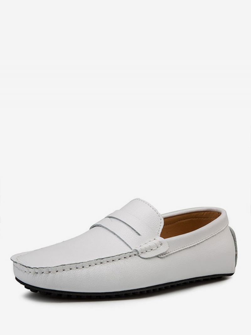 Herre Hvite Loafers Rund Toe Slip On Driving Sko