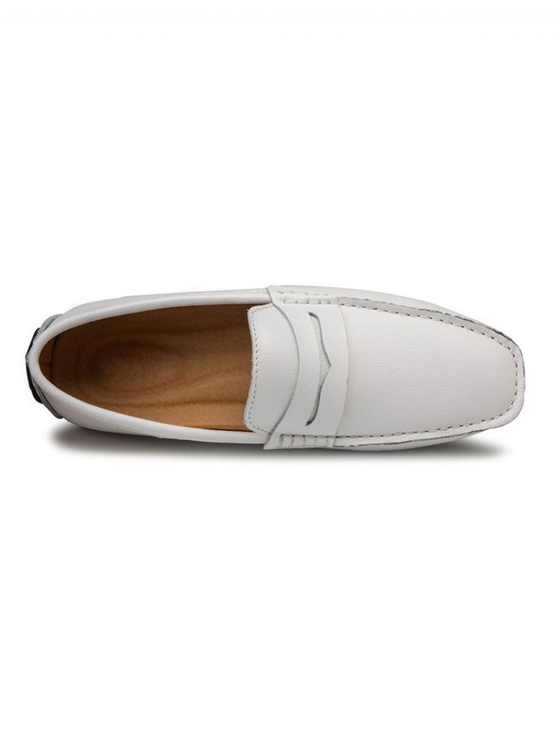 Herre Hvite Loafers Rund Toe Slip On Driving Sko - Hvit