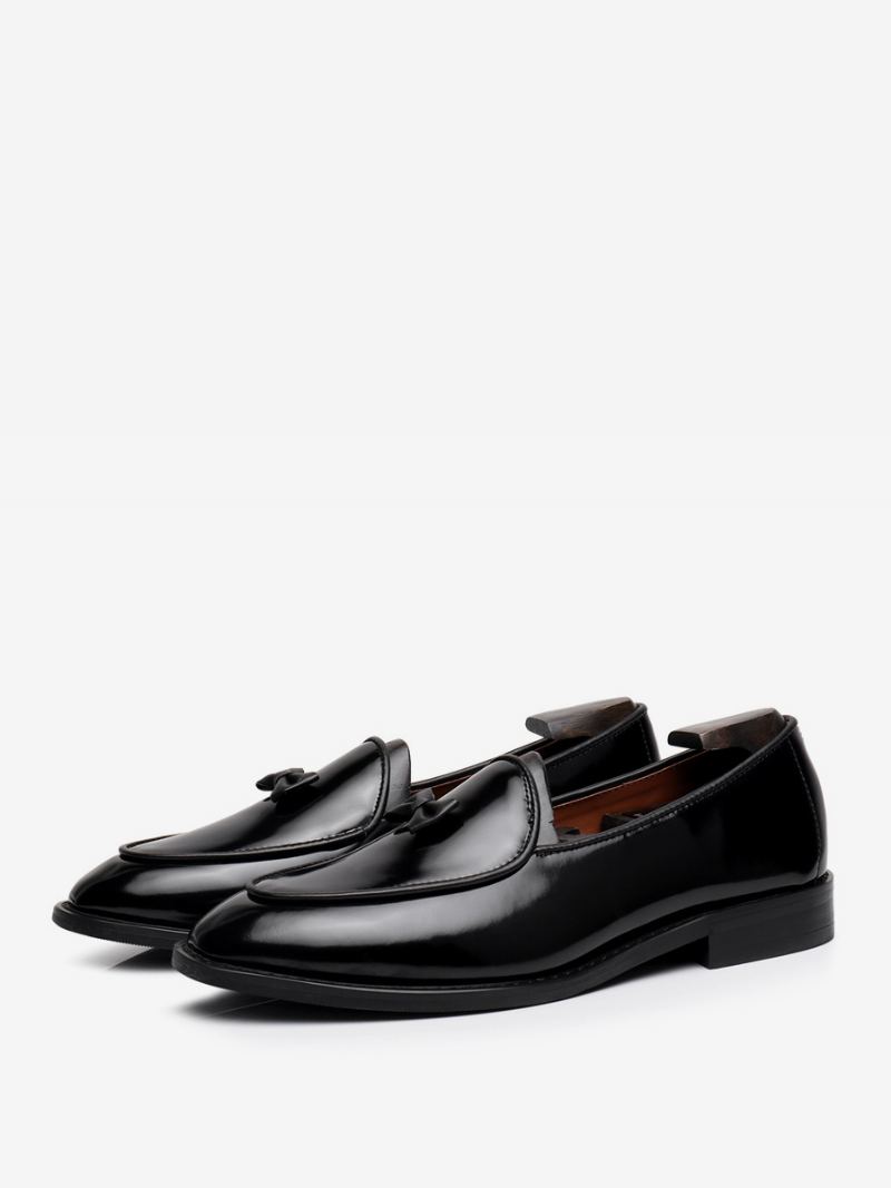 Herre Kuskinn Slip-on Loafer Sløyfe Kjole Prom Bryllupssko - Sort