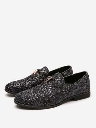 Herre Loafer Ball Party Bryllup Sko Svart Glitter Slip-on Rund Toe Dress