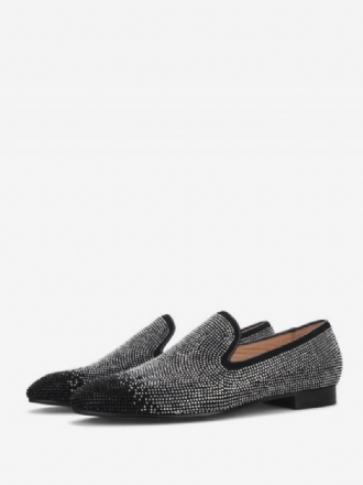 Herre Loafer For Menn Svart Og Sølv Krystall Rhinestones Slip-on Rund Toe Semsket Skinn Øvre Prom Bryllupssko