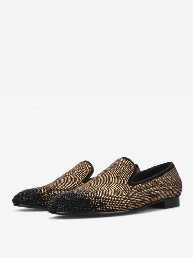 Herre Loafer For Menn Svart Og Sølv Krystall Rhinestones Slip-on Rund Toe Semsket Skinn Øvre Prom Bryllupssko - Dyp Lys Gul