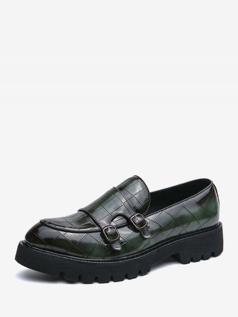 Herre Loafer Sko Pu Skinn Monk Strap Plaid Slip-on