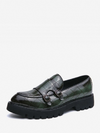 Herre Loafer Sko Pu Skinn Monk Strap Plaid Slip-on